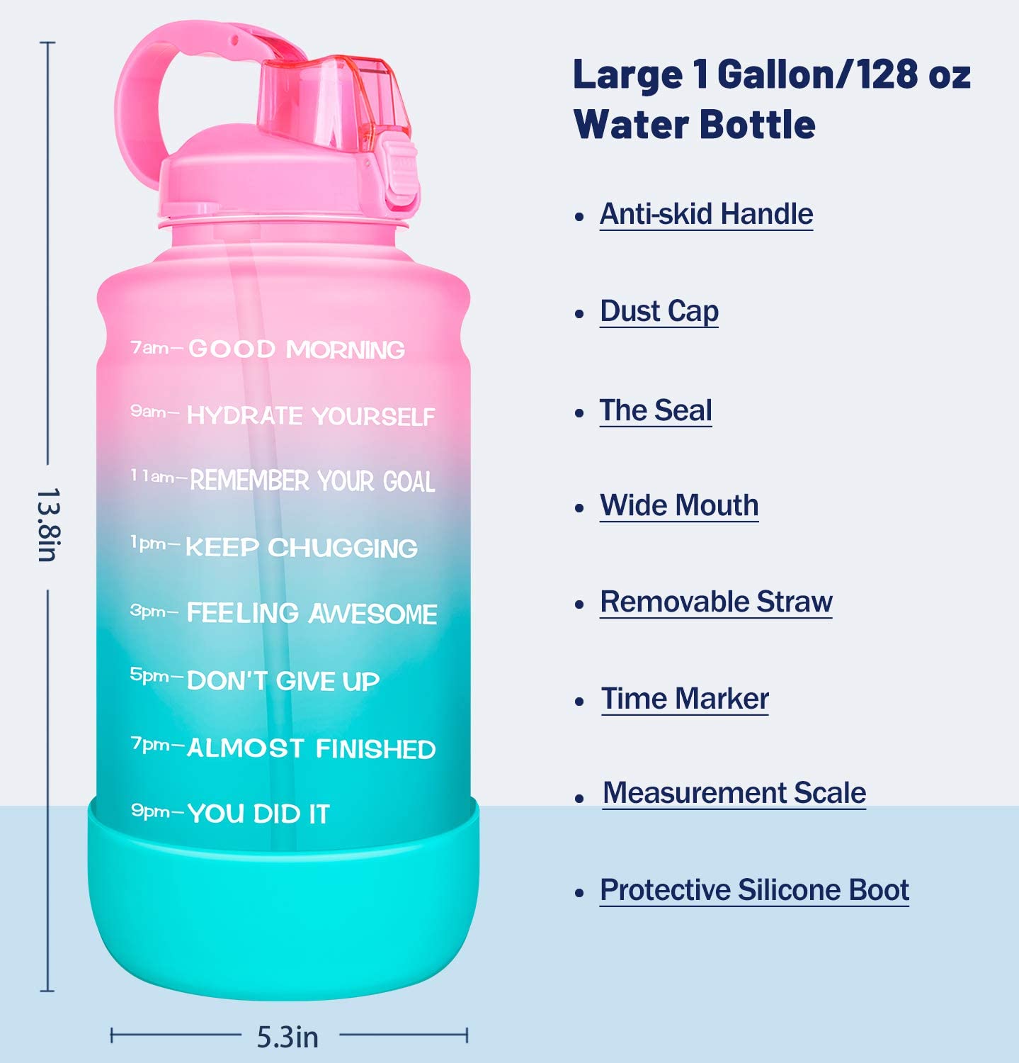 YCALLEY Sport 2l Water Bottle Reminder Silicone Sith Straw Waterbottle  Fitness Big Bottles 1500ML / 2300ML / 3800ML 2 liter